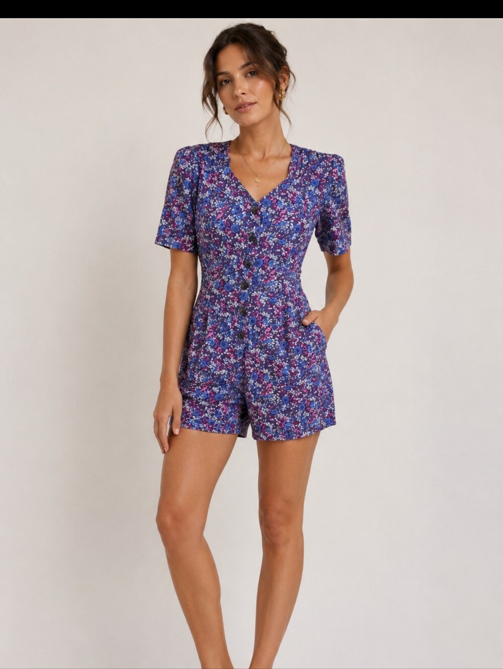 Vintage 90s Caroline Wells Cottagecore flowy Floral Romper One Piece Size 12